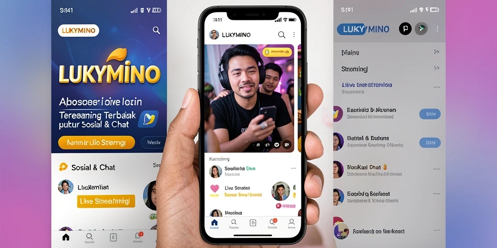 Antarmuka aplikasi LUKYMINO yang sederhana dengan fitur Live Streaming menarik.