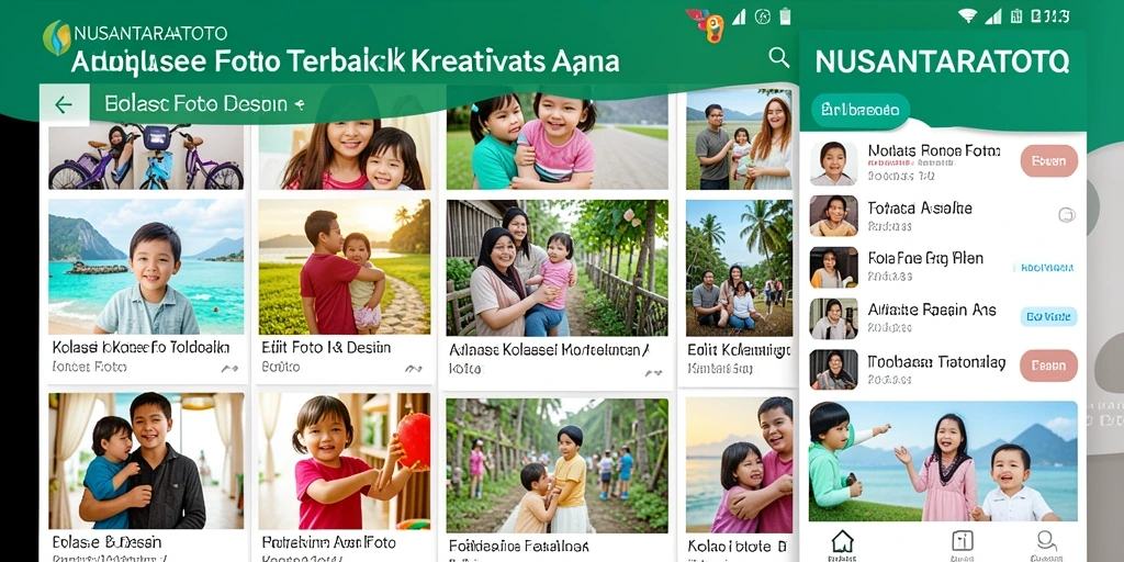 Screenshot aplikasi NUSANTARATOTO menunjukkan antarmuka pembuatan kolase foto yang menarik.