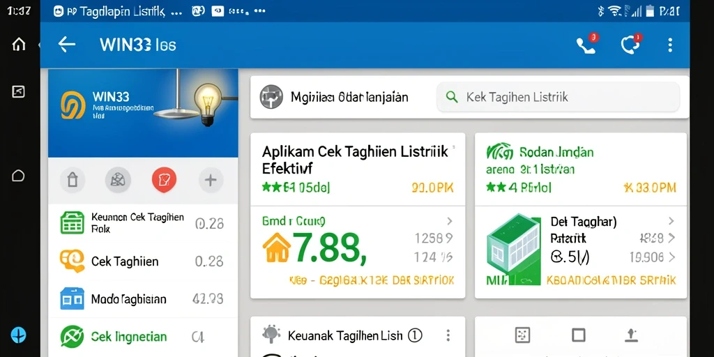 Tampilan antarmuka WIN33 untuk cek tagihan listrik yang user-friendly.